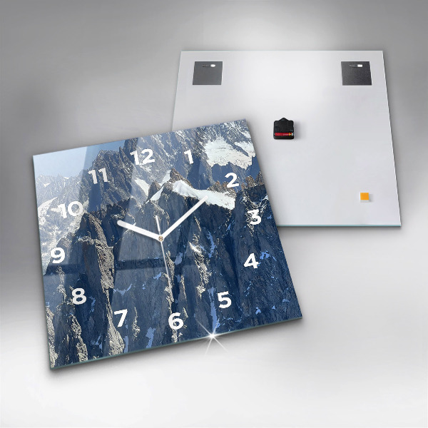 Square glass wall clock Alps Mountains in Winter