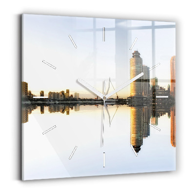 Square glass wall clock A city on the river