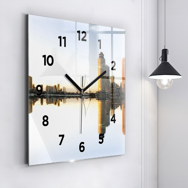 Square glass wall clock A city on the river
