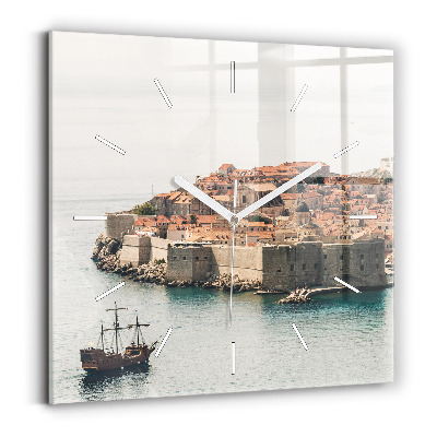 Square glass wall clock Sailing ship in Dubrovnik