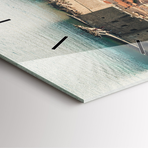 Square glass wall clock Sailing ship in Dubrovnik