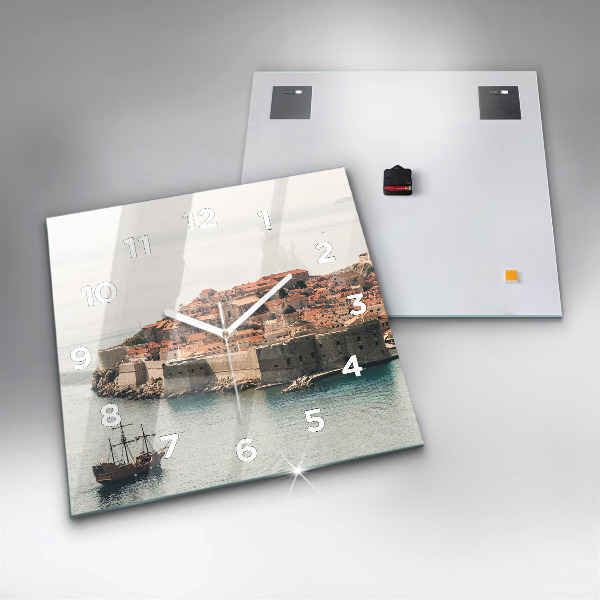 Square glass wall clock Sailing ship in Dubrovnik