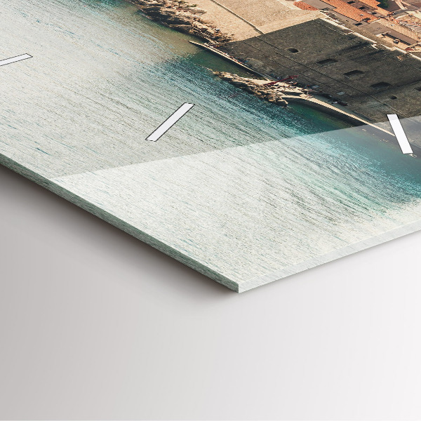 Square glass wall clock Sailing ship in Dubrovnik