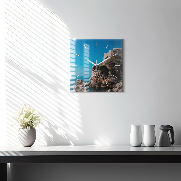 Square glass wall clock Cliffs in Dubrovnik