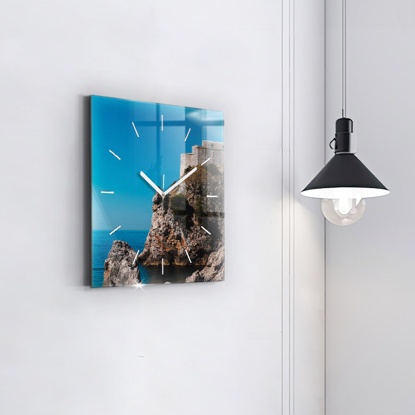 Square glass wall clock Cliffs in Dubrovnik