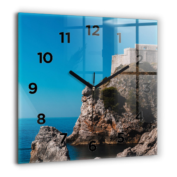 Square glass wall clock Cliffs in Dubrovnik