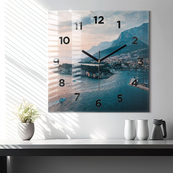 Square glass wall clock Island in Croatia