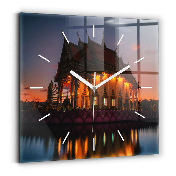 Square glass wall clock Temple in Bangkok