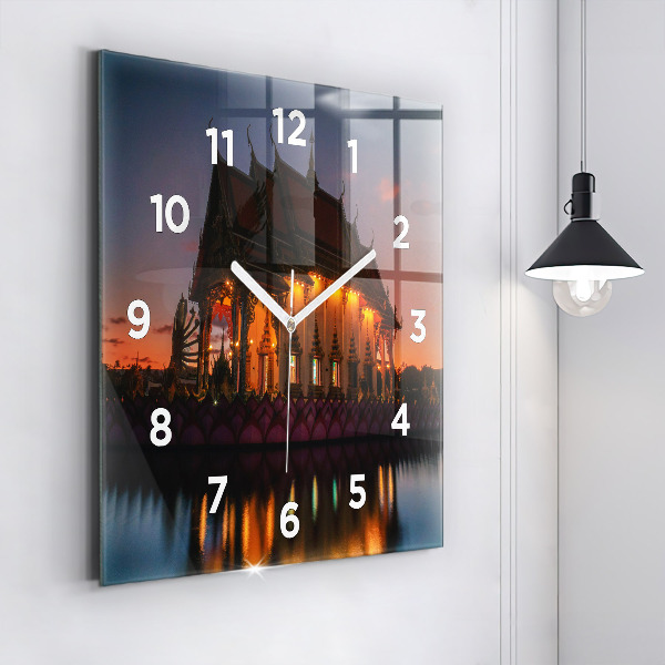Square glass wall clock Temple in Bangkok