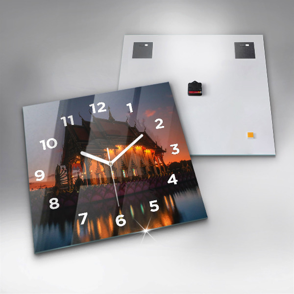 Square glass wall clock Temple in Bangkok