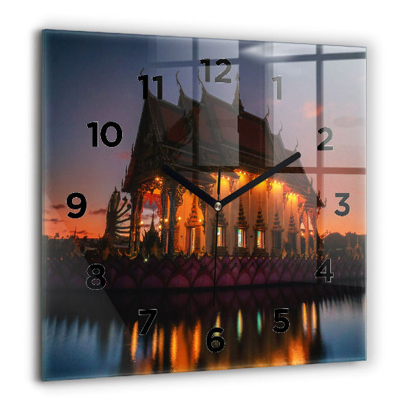 Square glass wall clock Temple in Bangkok