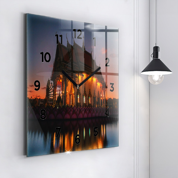 Square glass wall clock Temple in Bangkok