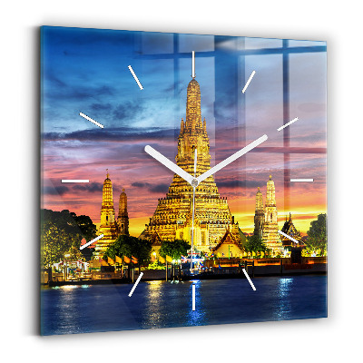 Square glass wall clock Temple in Bangkok