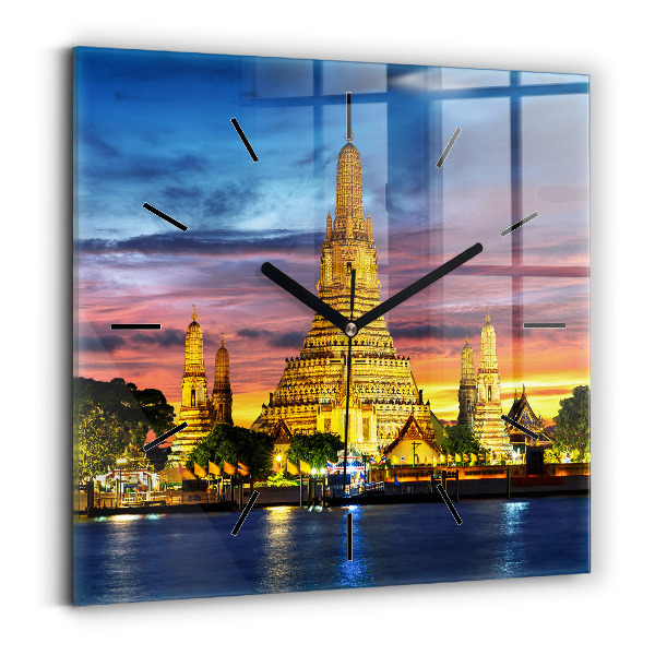 Square glass wall clock Temple in Bangkok