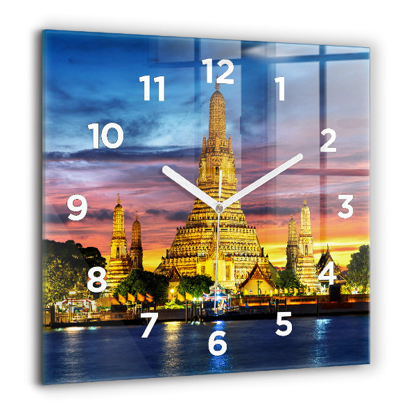 Square glass wall clock Temple in Bangkok