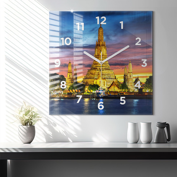 Square glass wall clock Temple in Bangkok