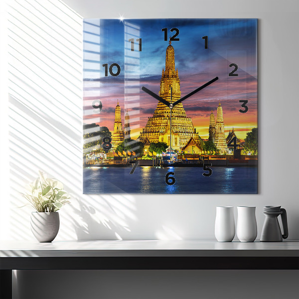 Square glass wall clock Temple in Bangkok