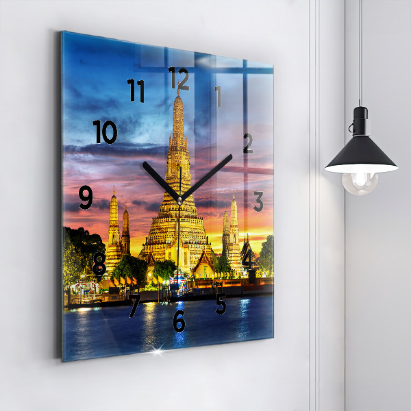 Square glass wall clock Temple in Bangkok