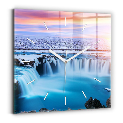 Square glass wall clock Godafoss Waterfall Iceland