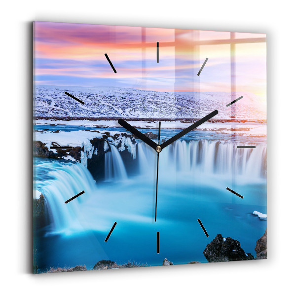 Square glass wall clock Godafoss Waterfall Iceland