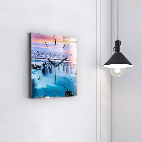 Square glass wall clock Godafoss Waterfall Iceland