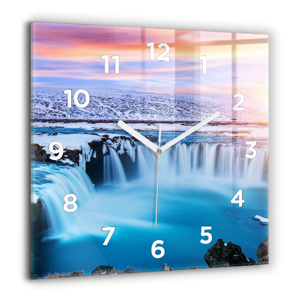 Square glass wall clock Godafoss Waterfall Iceland