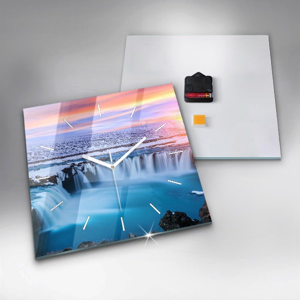 Square glass wall clock Godafoss Waterfall Iceland