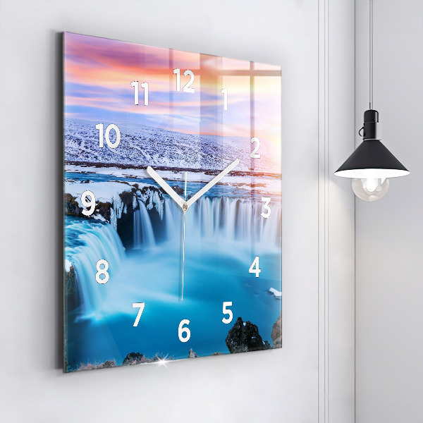 Square glass wall clock Godafoss Waterfall Iceland