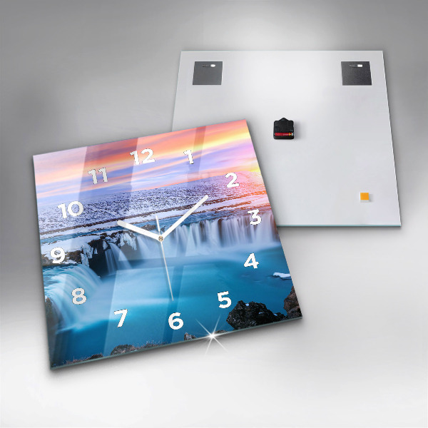 Square glass wall clock Godafoss Waterfall Iceland