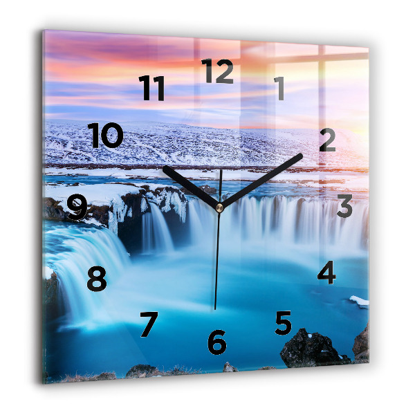 Square glass wall clock Godafoss Waterfall Iceland