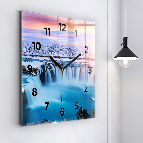 Square glass wall clock Godafoss Waterfall Iceland