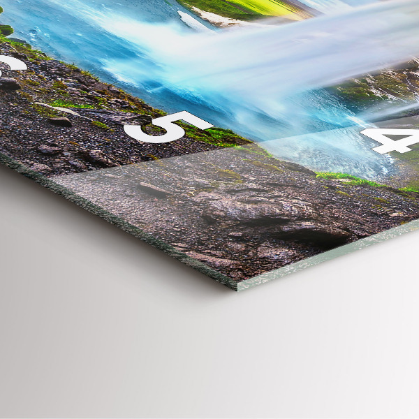 Square glass wall clock Waterfall in Iceland