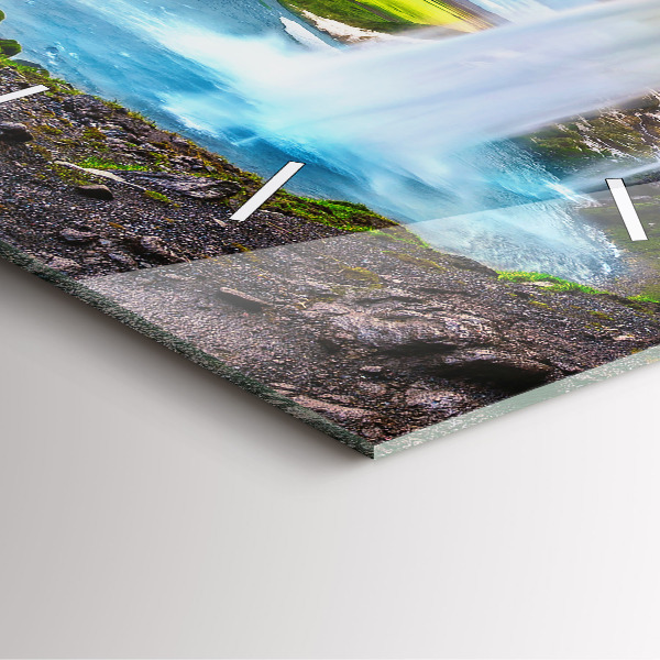 Square glass wall clock Waterfall in Iceland