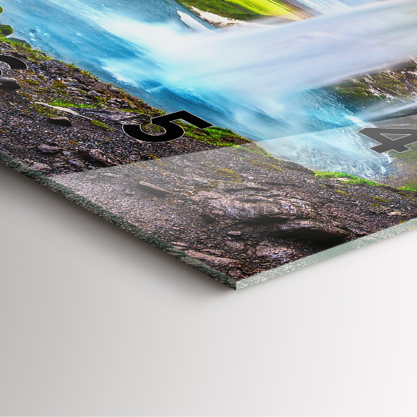 Square glass wall clock Waterfall in Iceland