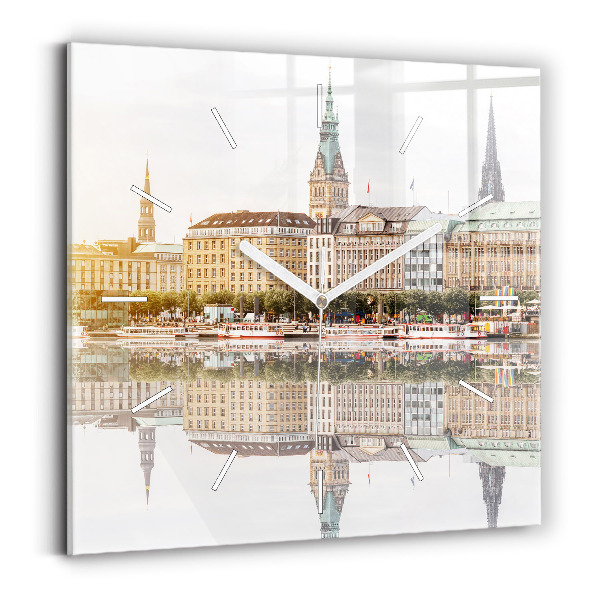 Square glass wall clock River Hamburg Germany
