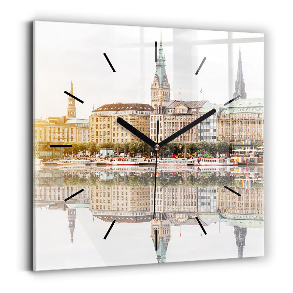 Square glass wall clock River Hamburg Germany