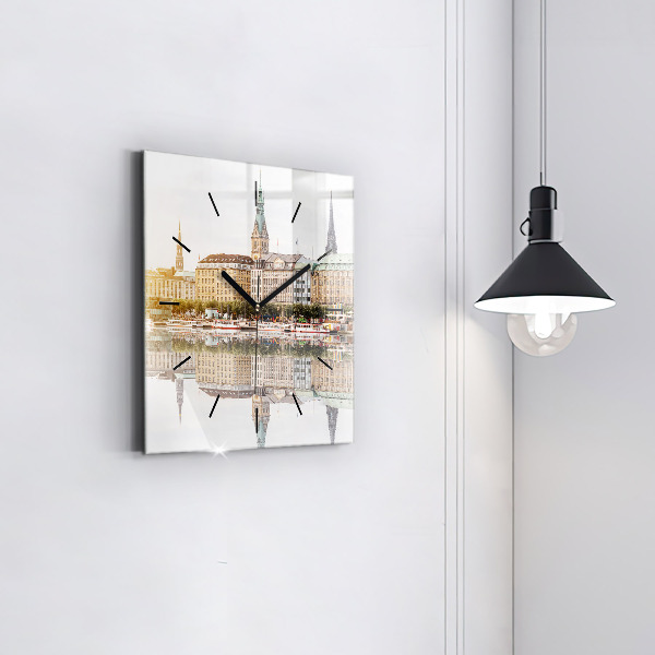 Square glass wall clock River Hamburg Germany