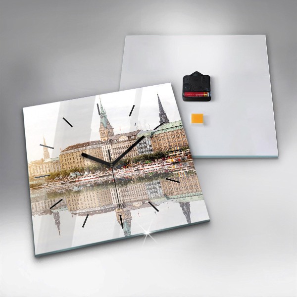 Square glass wall clock River Hamburg Germany