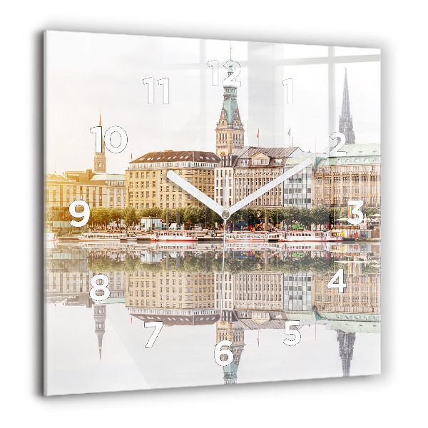 Square glass wall clock River Hamburg Germany