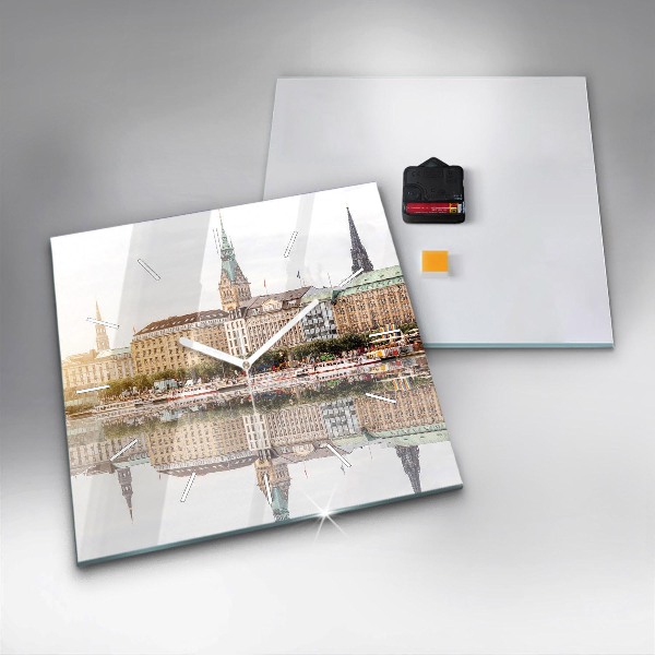 Square glass wall clock River Hamburg Germany