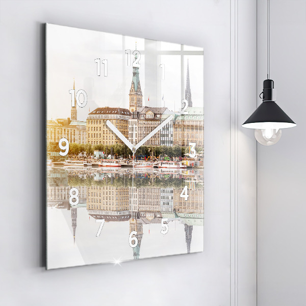 Square glass wall clock River Hamburg Germany