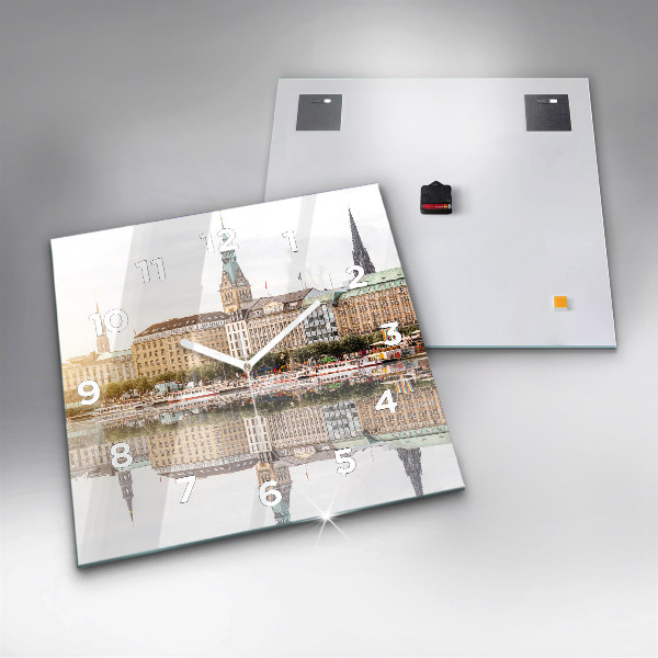 Square glass wall clock River Hamburg Germany