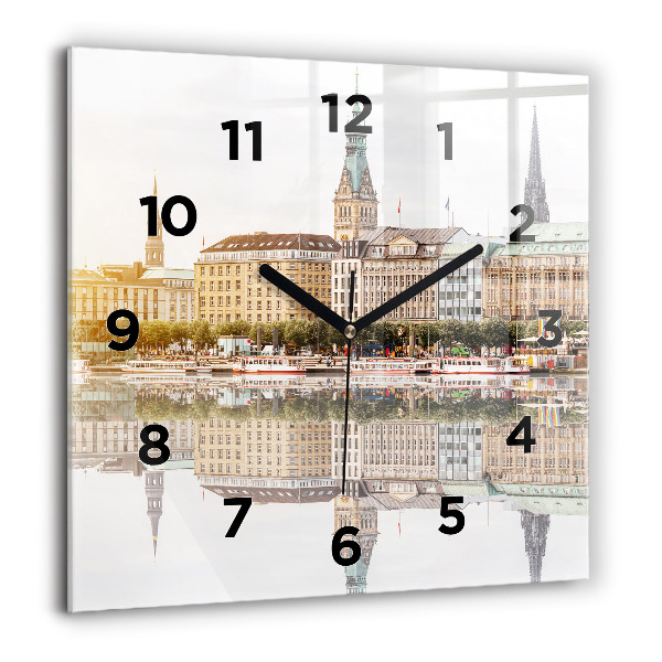 Square glass wall clock River Hamburg Germany