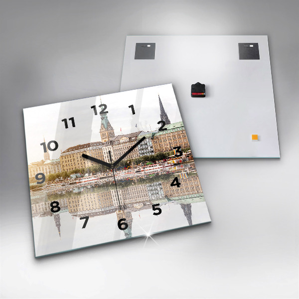 Square glass wall clock River Hamburg Germany