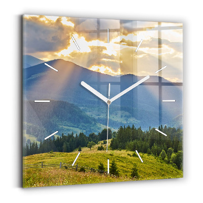 Square glass wall clock Landscape with forests