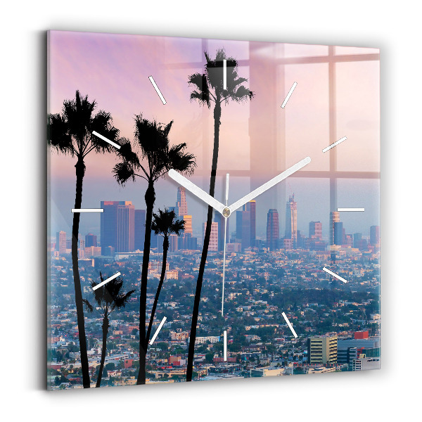 Square glass wall clock Los Angeles Sunset