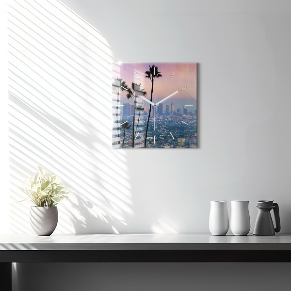 Square glass wall clock Los Angeles Sunset