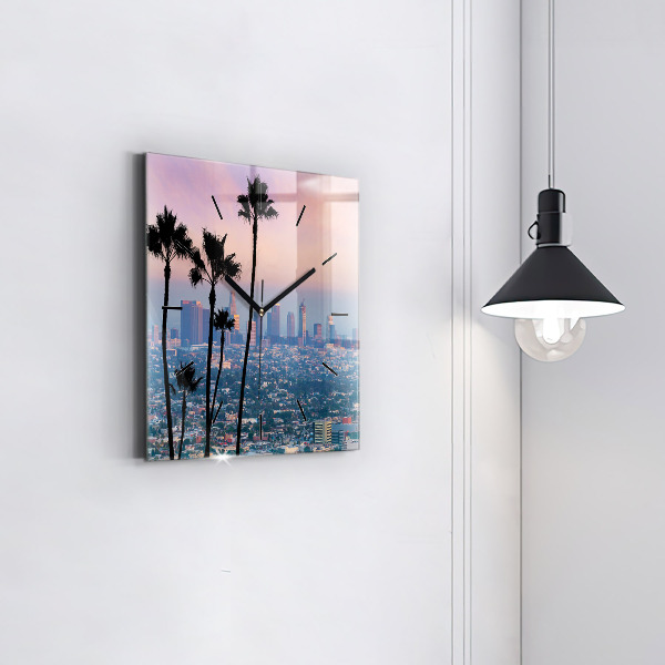 Square glass wall clock Los Angeles Sunset