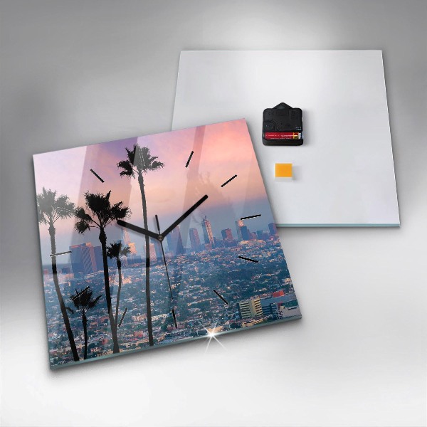 Square glass wall clock Los Angeles Sunset