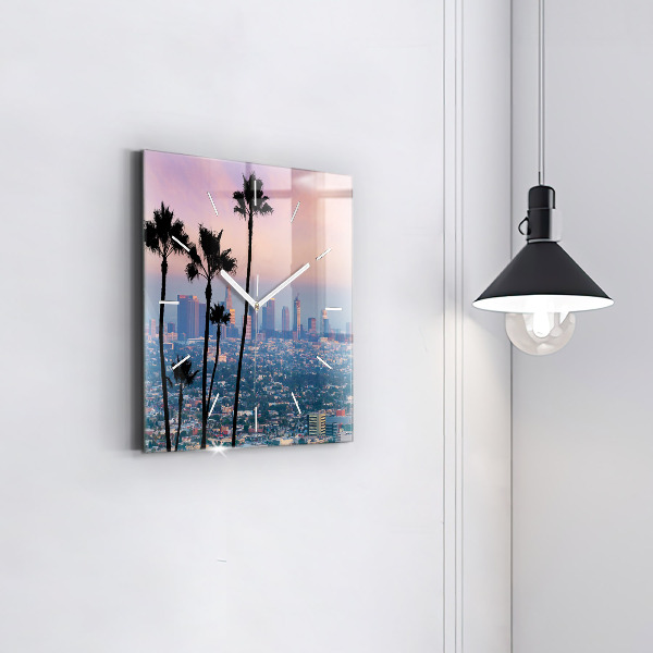 Square glass wall clock Los Angeles Sunset